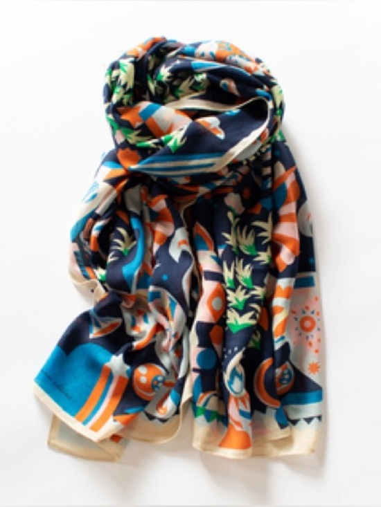 Inoui Editions Accessories - Inoui Editions 100% Wool Illustrated Art Scarf Multicolor French Designer